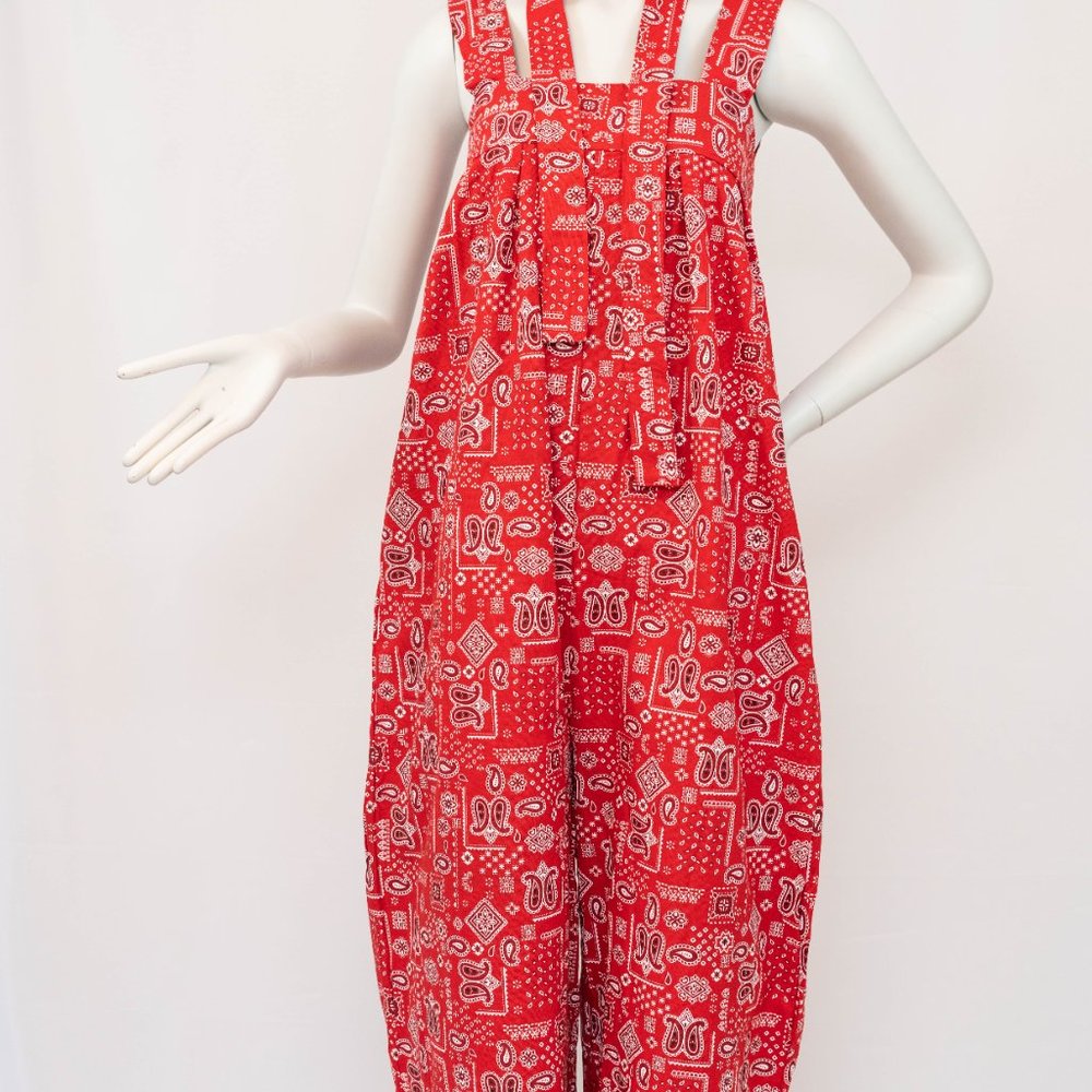 Women's Vintage Red Sleeveless Full Size Boho Chic Paisley Designer Jumpsuit - Picture 9 of 11